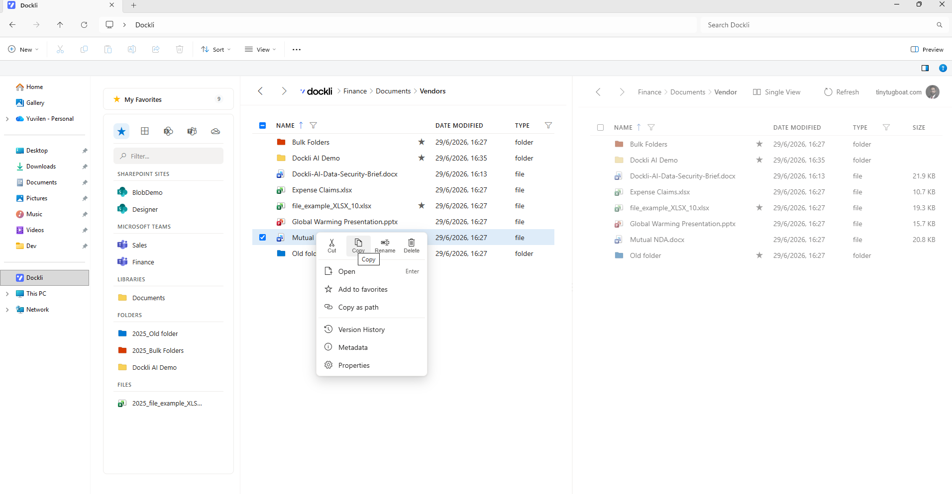 Dockli running inside Windows File Explorer